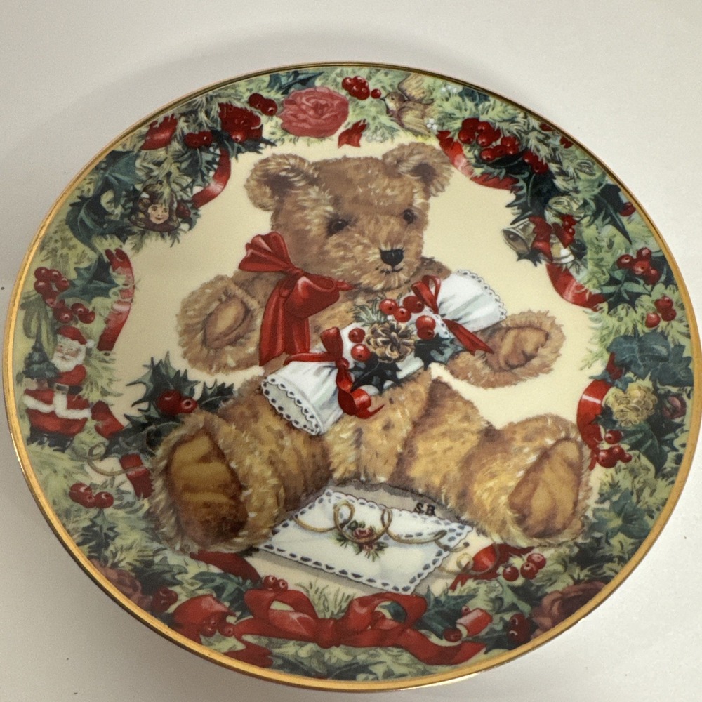 FRANKLIN MINT HEIRLOOM TEDDY'S‎ FIRST CHRISTMAS TEDDY BEAR PLATE DISH VINTAGE